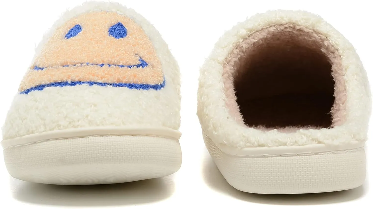 Retro Fuzzy Face Slippers for Women Men, Retro Soft Fluffy Warm Home Non-Slip Couple Style Casual Smile Face Slippers Indoor Outdoor Anti-Skid Warm Cozy Foam Slide Fuzzy Slides with Soft Memory Foam Shoes