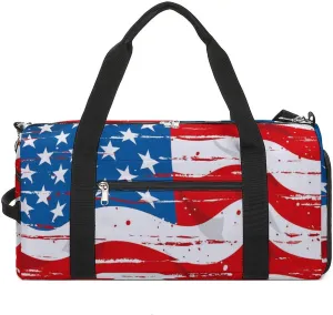 Retro USA Flag Sports Gym Bag for Men Women Travel Duffel Bag with Shoulder Strap
