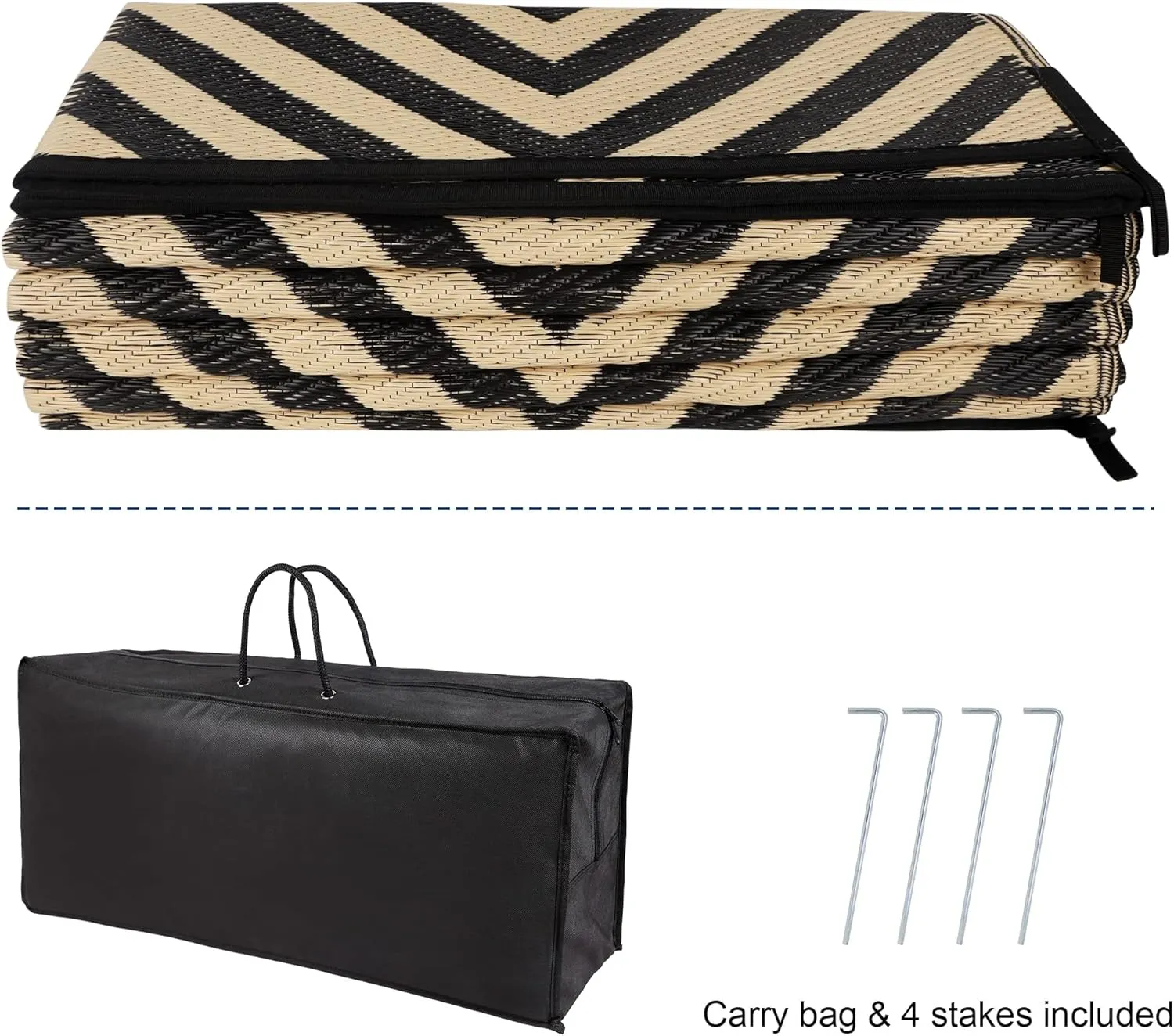 Reversible Floor Mats, Patio Plastic Straw Rug, Modern Area Rug for Outdoors, RV, Patio, Backyard, Deck, Picnic, Beach, Trailer, Camping (Diamond Black & Beige, 9' x 12')
