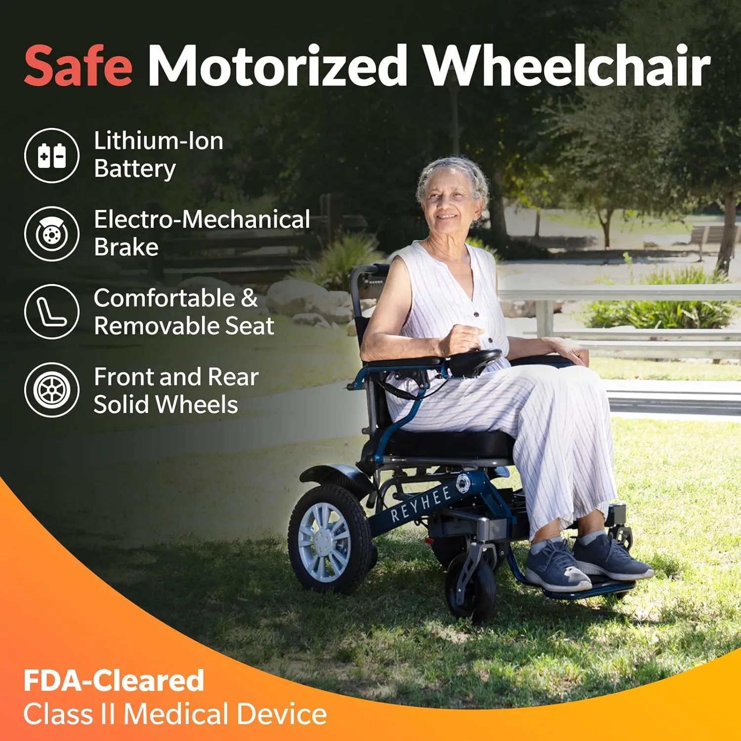 Reyhee Roamer Folding Electric Wheelchair for Adults Seniors, 200W Motorized Wheelchair w/Dual DC Brushless Motor, Portable Power Wheelchairs, Class 2 Medical Device