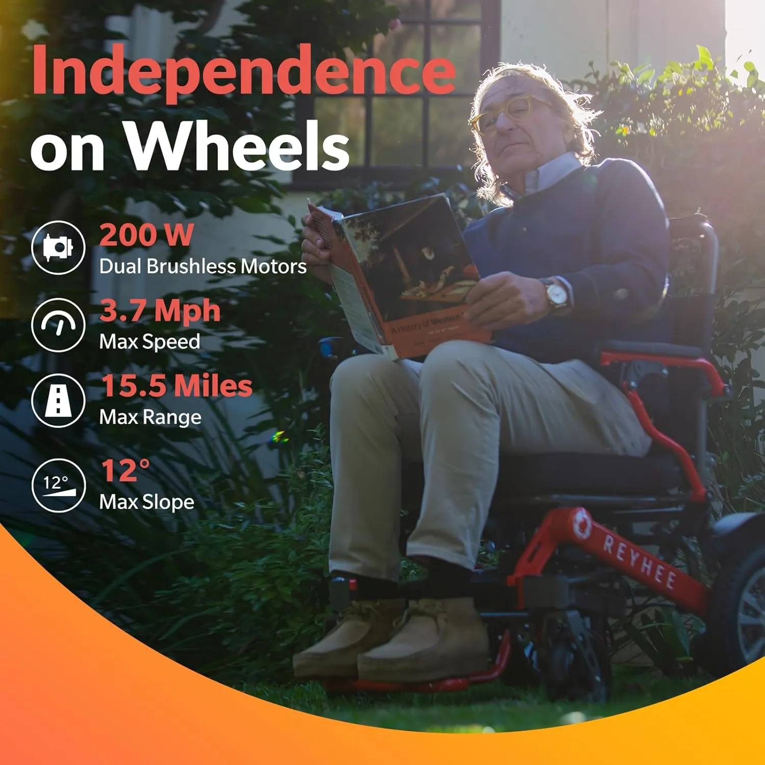 Reyhee Roamer Folding Electric Wheelchair for Adults Seniors, 200W Motorized Wheelchair w/Dual DC Brushless Motor, Portable Power Wheelchairs, Class 2 Medical Device