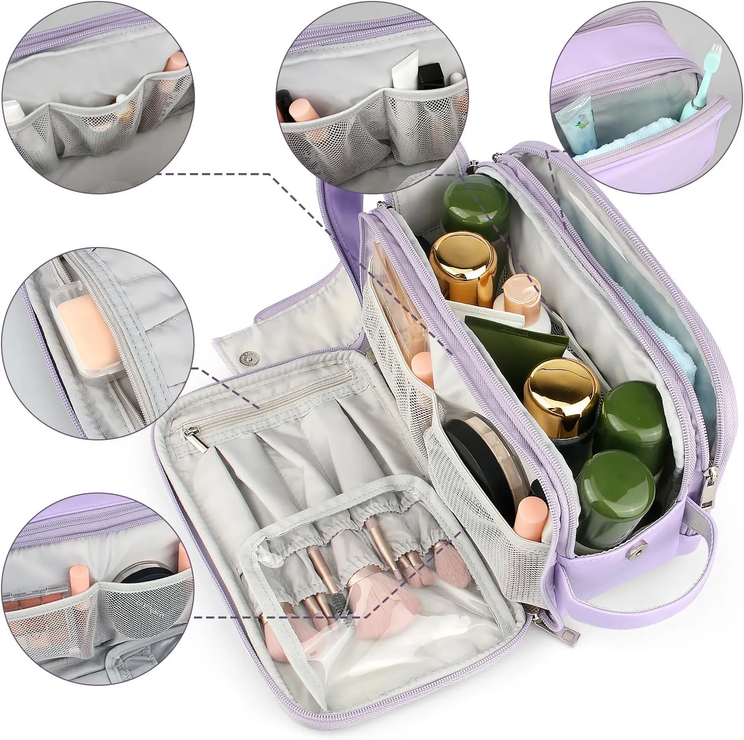 Rhea Rose Toiletry Bag for Women, Makeup Travel Bag Organizer, Large Bathroom Cosmetic bag, Traveling Dopp Kit Accessories Shower Bag, Lavender Purple