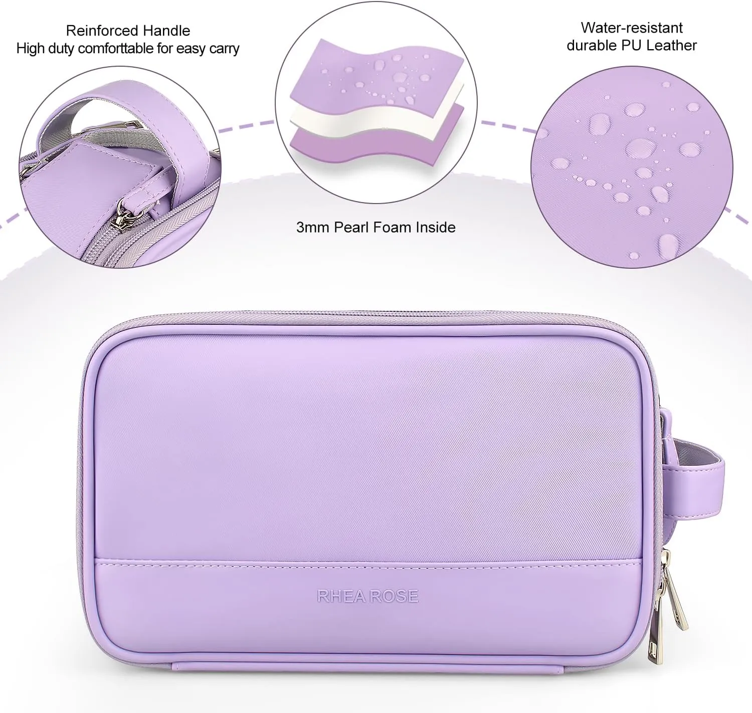 Rhea Rose Toiletry Bag for Women, Makeup Travel Bag Organizer, Large Bathroom Cosmetic bag, Traveling Dopp Kit Accessories Shower Bag, Lavender Purple