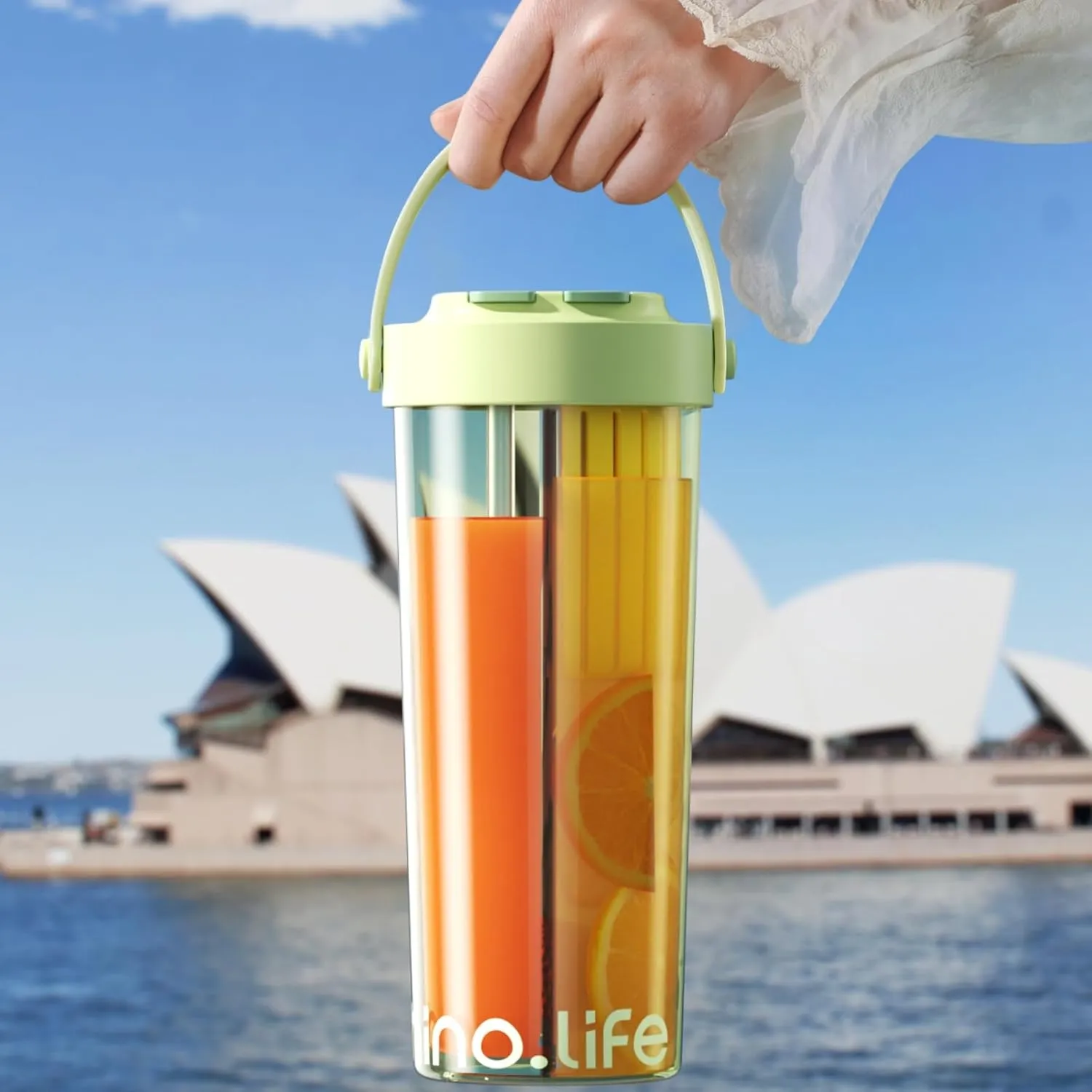 RhinoLife Cute & Kawaii water bottle, Travel mugs with lid and straw, Mixed 2-in-1 Half drinking cup, Spill Proof Leak Proof Spilt Cups, Two Sides Coffee Mugs For Drinks(Cyan)