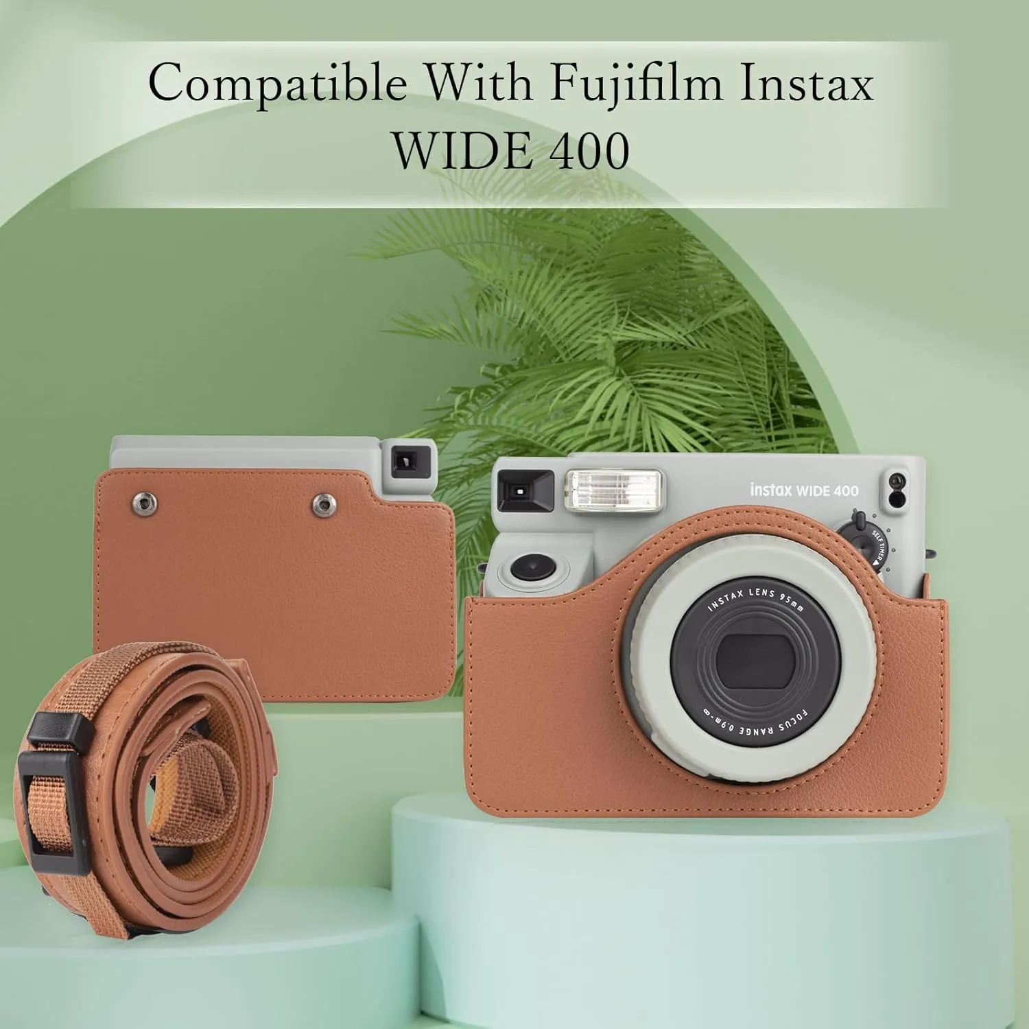 Rieibi Camera Case Compatible with Instax Wide 400，Carrying Case for Fujifilm Instax Wide 400 Instant Camera，Retro PU Leather Camera Bag，Protective Case With Shoulder Strap - Brown