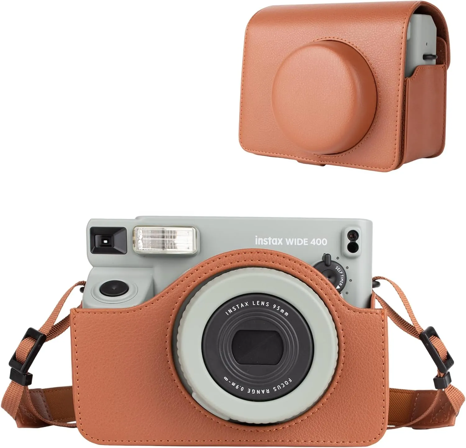 Rieibi Camera Case Compatible with Instax Wide 400，Carrying Case for Fujifilm Instax Wide 400 Instant Camera，Retro PU Leather Camera Bag，Protective Case With Shoulder Strap - Brown