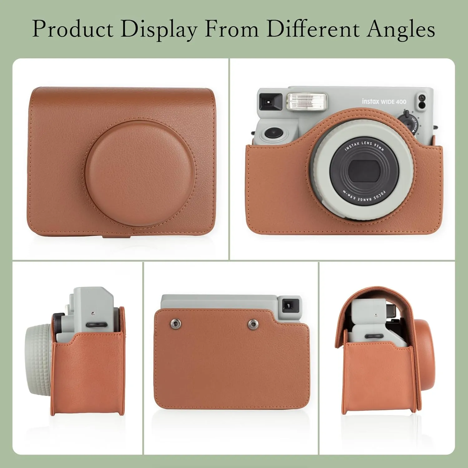 Rieibi Camera Case Compatible with Instax Wide 400，Carrying Case for Fujifilm Instax Wide 400 Instant Camera，Retro PU Leather Camera Bag，Protective Case With Shoulder Strap - Brown