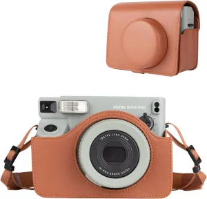 Rieibi Camera Case Compatible with Instax Wide 400，Carrying Case for Fujifilm Instax Wide 400 Instant Camera，Retro PU Leather Camera Bag，Protective Case With Shoulder Strap - Brown