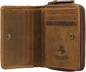 Rocket Leather Oil Tan Zip Around Small Wallet/Purse with RFID Protection 729