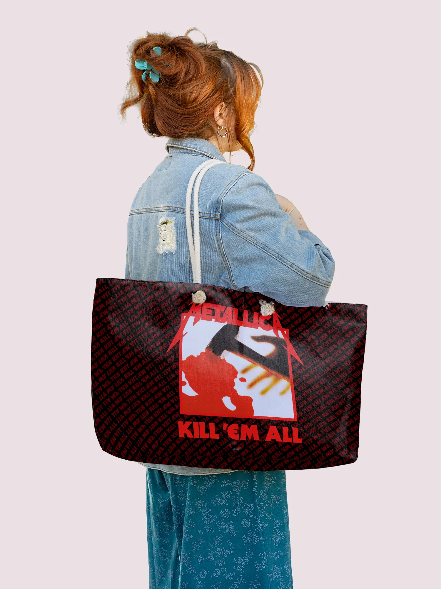 Rocksax Metallica Rope Handled Beach Bag - Kill Um All
