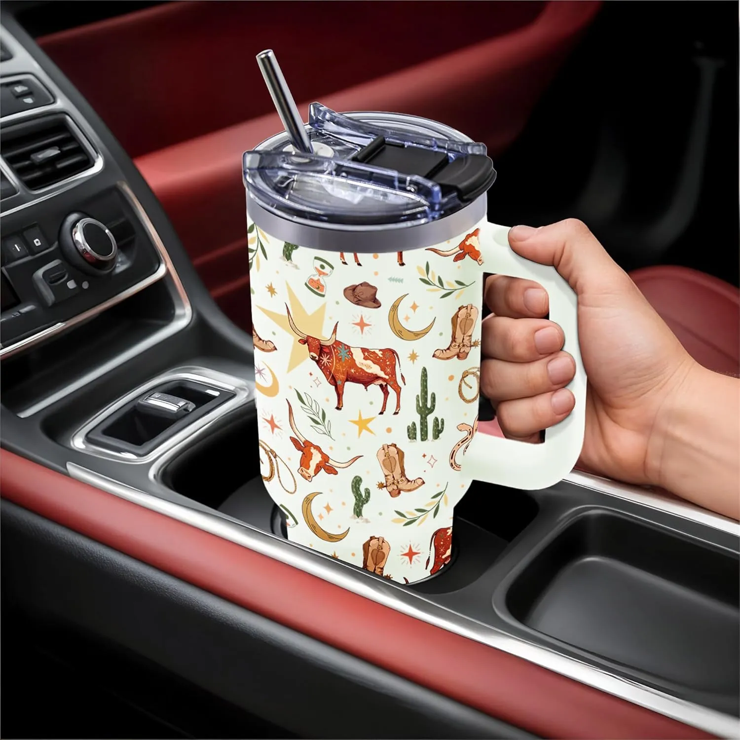 Rodeo Tumbler Gifts for Men, 40oz Cowgirl Western Tumbler with Handle for Women, Reusable Durable for Gym or Outdoors, Birthday Christmas Thanksgiving Day Gifts for Friends