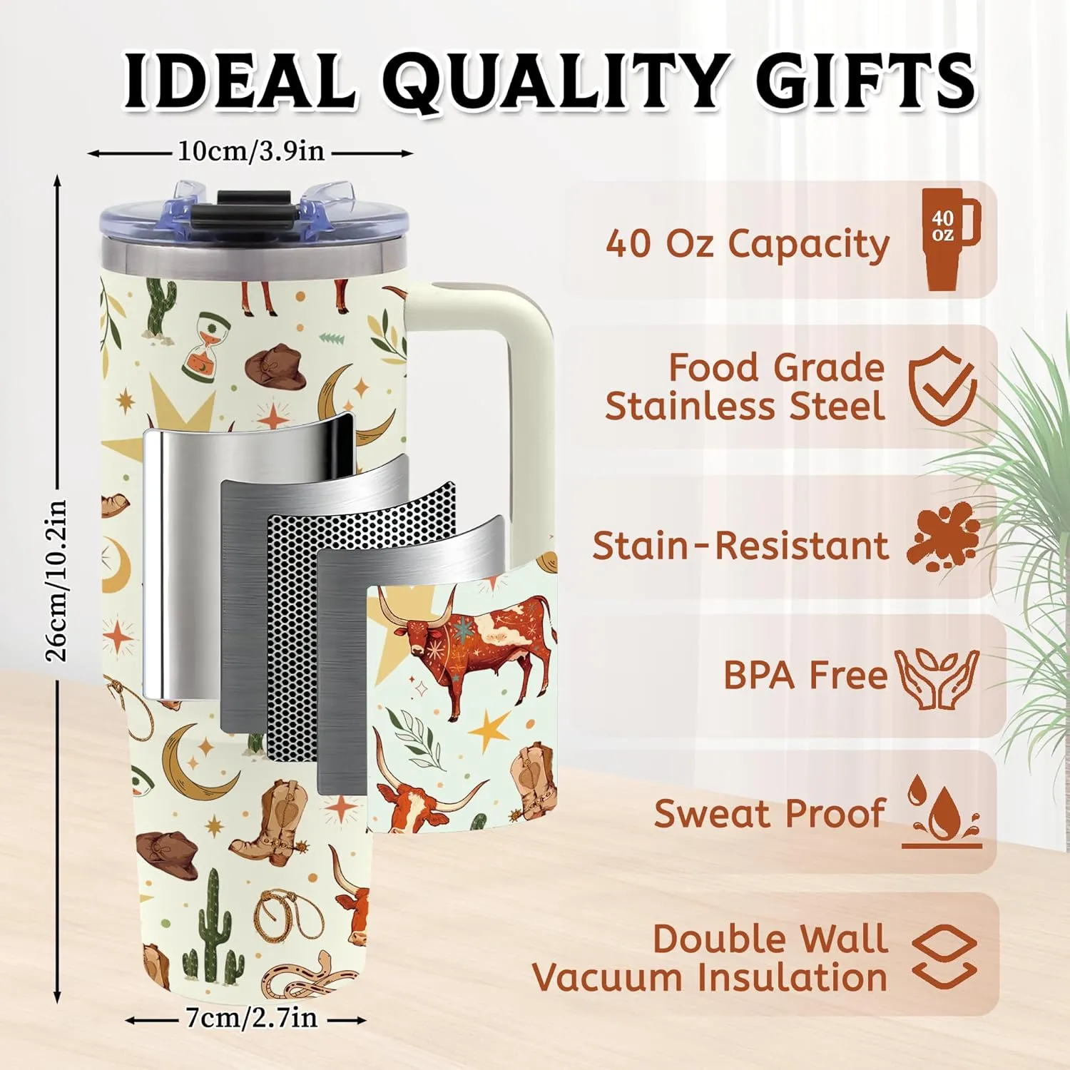 Rodeo Tumbler Gifts for Men, 40oz Cowgirl Western Tumbler with Handle for Women, Reusable Durable for Gym or Outdoors, Birthday Christmas Thanksgiving Day Gifts for Friends