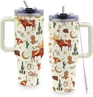 Rodeo Tumbler Gifts for Men, 40oz Cowgirl Western Tumbler with Handle for Women, Reusable Durable for Gym or Outdoors, Birthday Christmas Thanksgiving Day Gifts for Friends