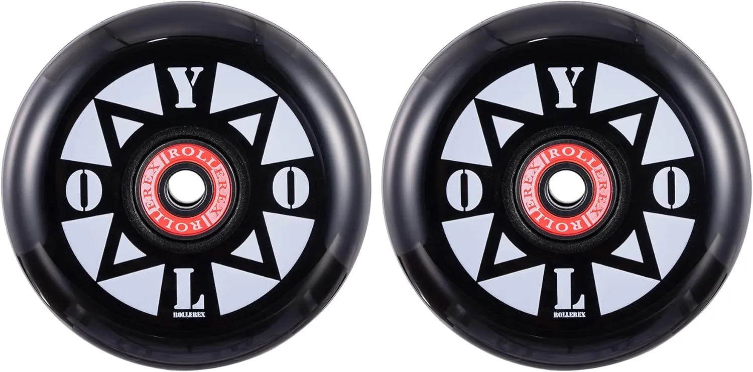 Rollerex YOLO Inline Skate Wheels (2-Pack with Bearings, Spacers and Washers) - Use on Roller Blades, RipStiks, Luggage, Baggage or Wheelchairs (80mm)