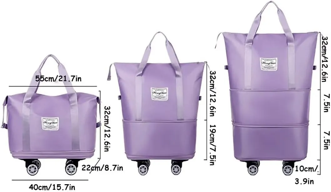 Rolling Duffel Bag with Wheels, Large Capacity Foldable Travel Bag with Detachable Wheels, Rolling Luggage Carry On Bag Foldable Expandable Duffel Bag for Travel or Business Trip(Dark Purple)