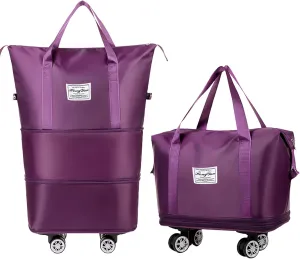 Rolling Duffel Bag with Wheels, Large Capacity Foldable Travel Bag with Detachable Wheels, Rolling Luggage Carry On Bag Foldable Expandable Duffel Bag for Travel or Business Trip(Dark Purple)