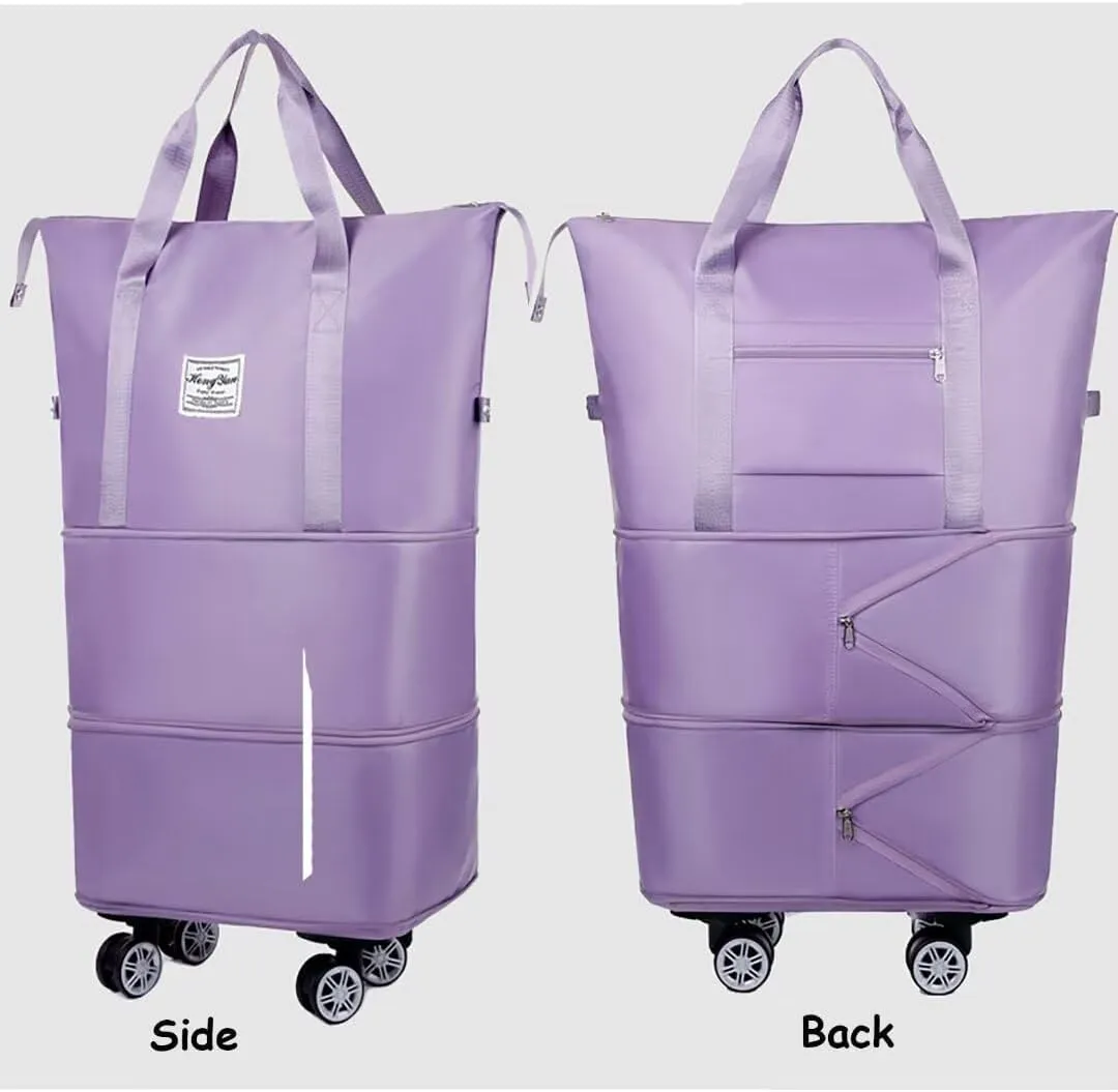 Rolling Duffel Bag with Wheels, Large Capacity Foldable Travel Bag with Detachable Wheels, Rolling Luggage Carry On Bag Foldable Expandable Duffel Bag for Travel or Business Trip(Dark Purple)
