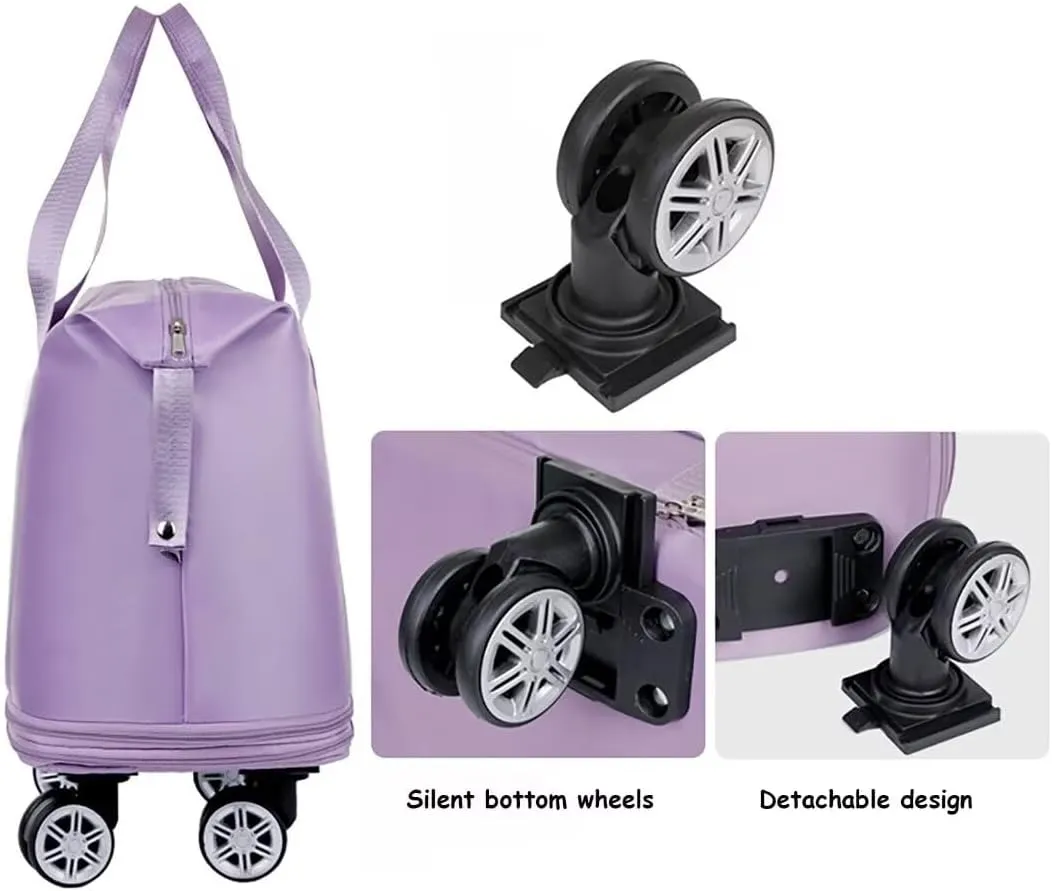 Rolling Duffel Bag with Wheels, Large Capacity Foldable Travel Bag with Detachable Wheels, Rolling Luggage Carry On Bag Foldable Expandable Duffel Bag for Travel or Business Trip(Dark Purple)