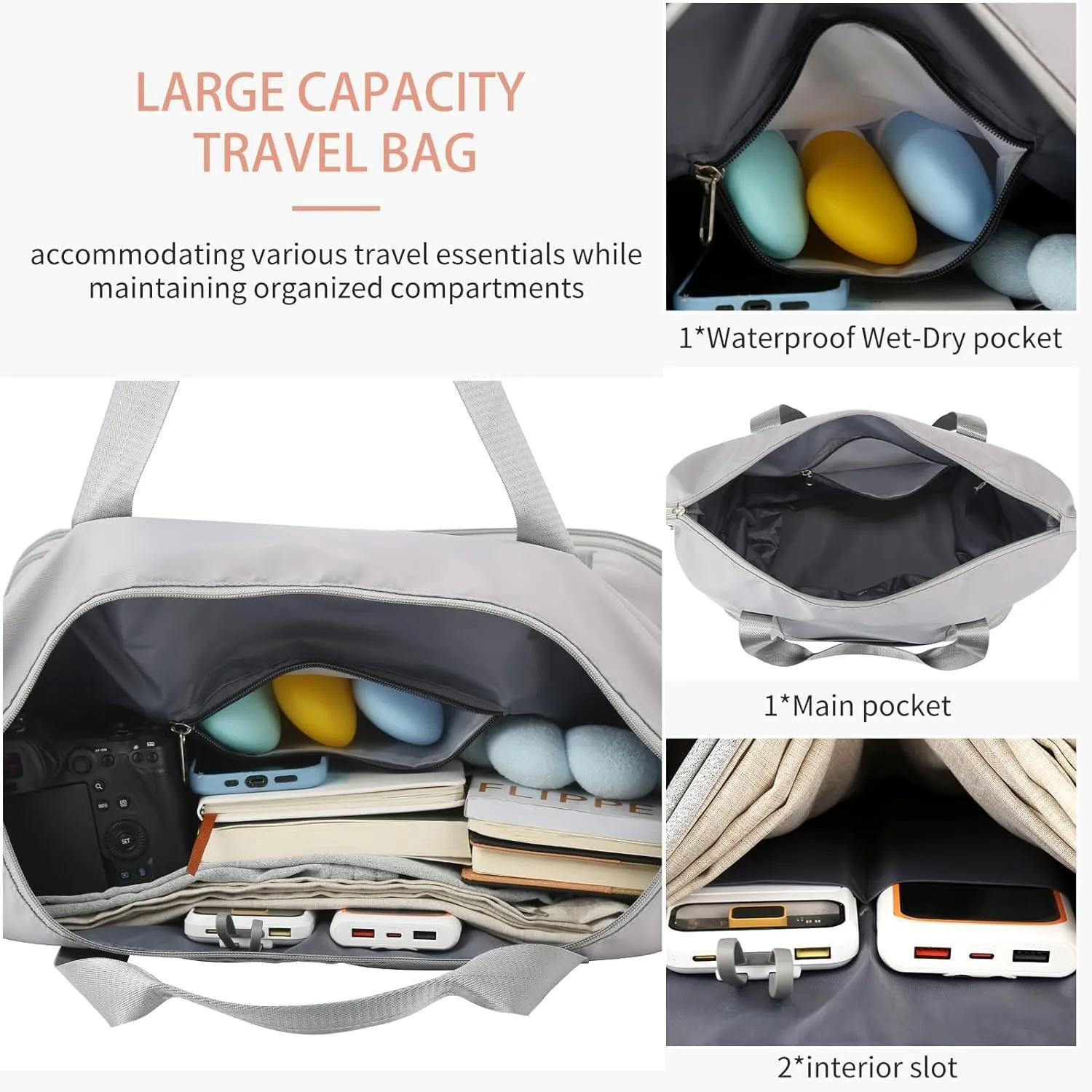 Rolling Duffle Bag with Wheels, Expandable Foldable Duffle Bag with Wheels and Handle for Travel, Rolling Luggage bag Carry on Duffel Bag, Wheeled Travel Duffle Bag, Large Weekend Bag, Grey, L, Wheels