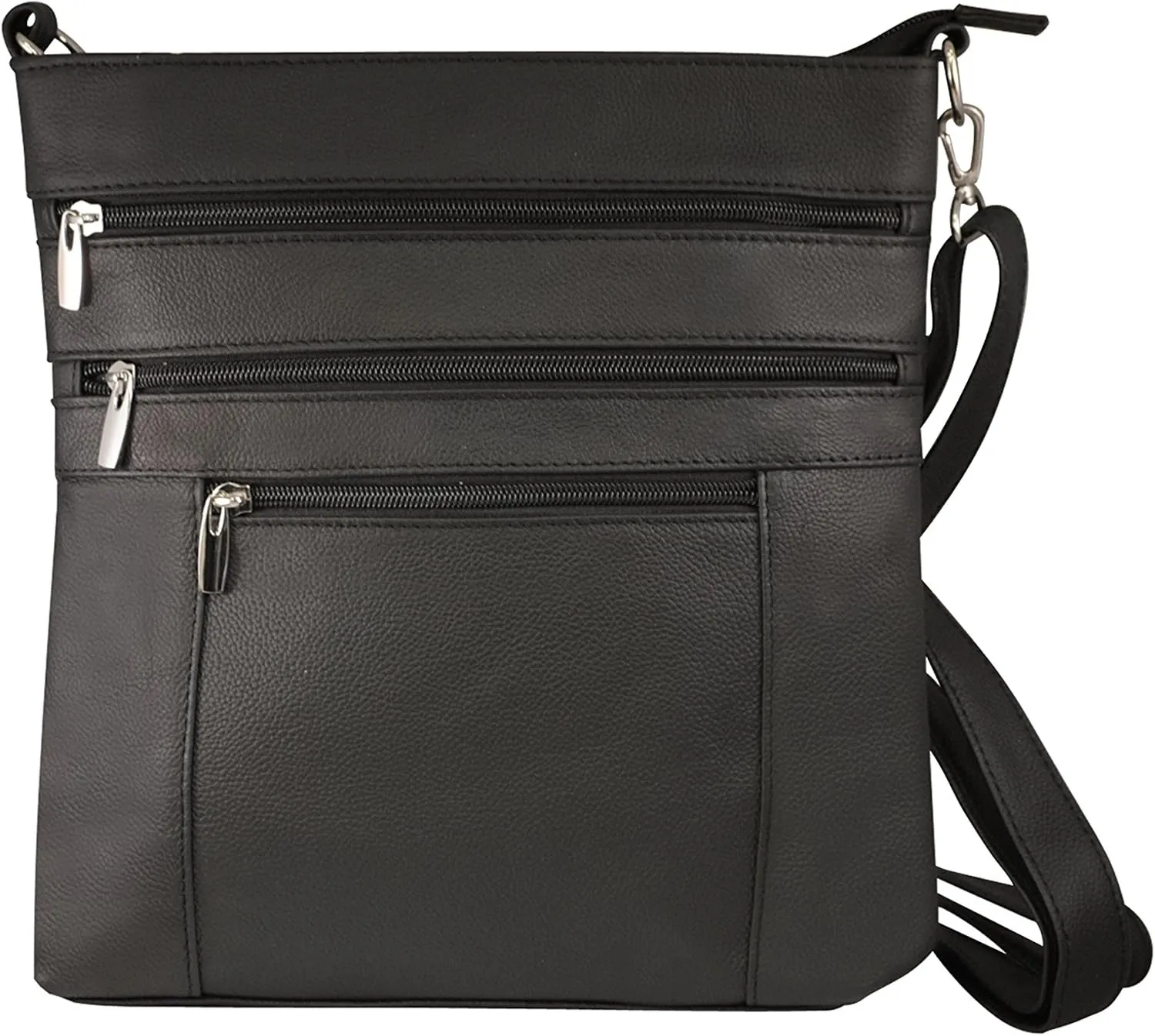 Roma Leathers Multi Pocket Body Purse - Deep Main Compartment, Adjustable Shoulder Strap - Black