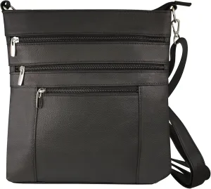 Roma Leathers Multi Pocket Body Purse - Deep Main Compartment, Adjustable Shoulder Strap - Black