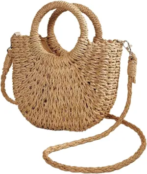 RomanticDesign Women Straw Handbag Woven Tote Bag Summer Beach Crossbody Purse for Vacation
