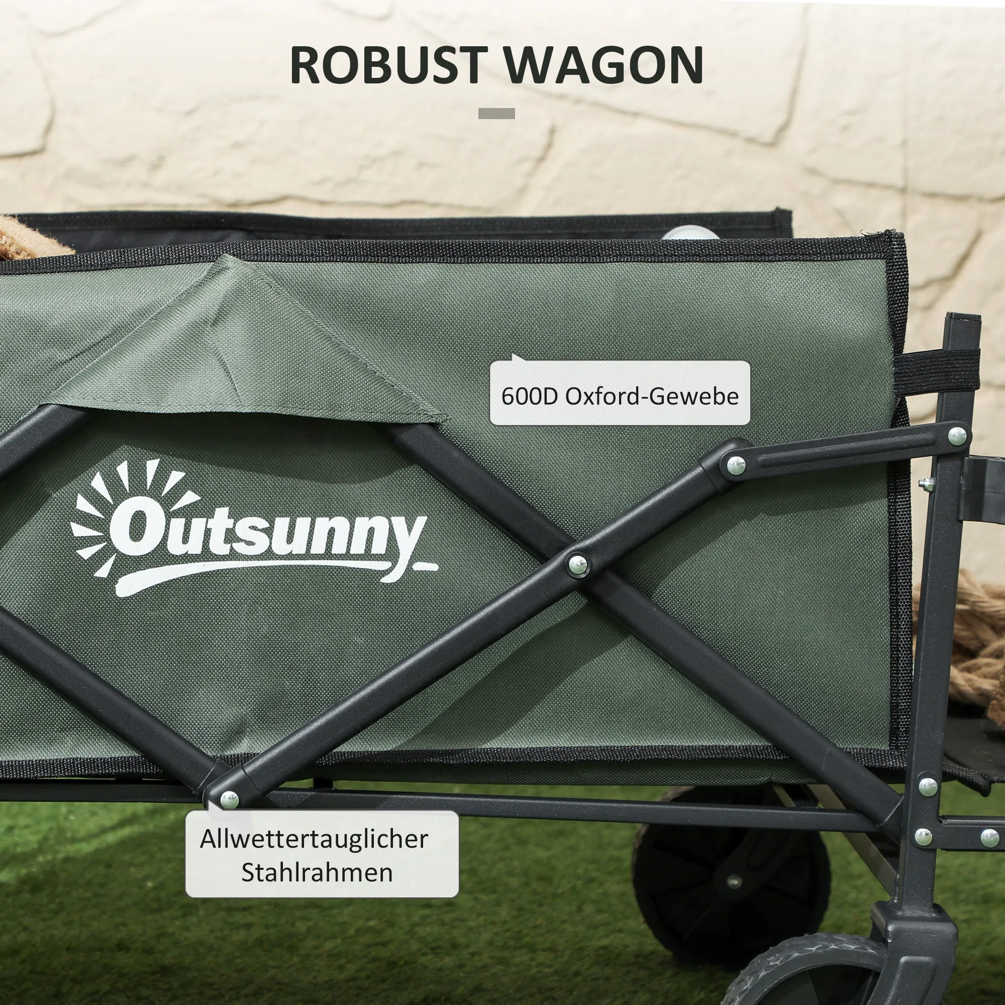 Rootz Foldable Garden Car - Transport Wagon - Beach Cart - 90kg Capacity - 114cm x 46cm x 65-92cm