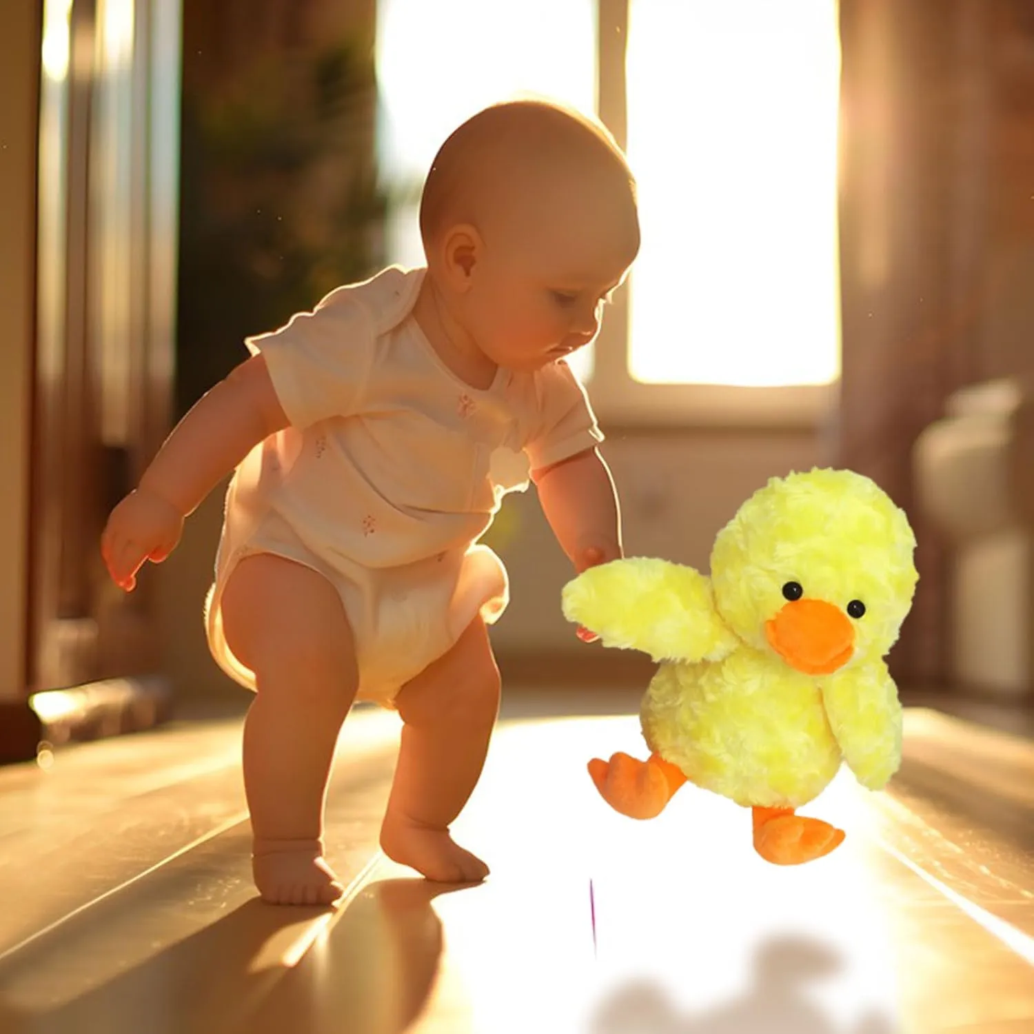 Rose Duck Plush Stuffed Animal, Cute Furry Yellow Duck Toy, Soft Cuddly Plushie Hugger Toy for Boys Girls, Gifts for Kids or Girlfriend, 12 Inches