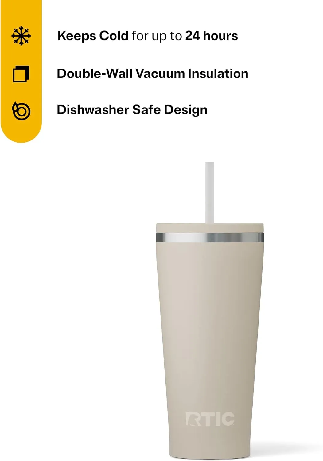 RTIC 20oz Everyday Tumbler Insulated Stainless Steel Portable Travel Coffee Cup with Straw, Spill-Resistant Lid, BPA-Free, Hot and Cold Drink, Ceramic Lining, Beach
