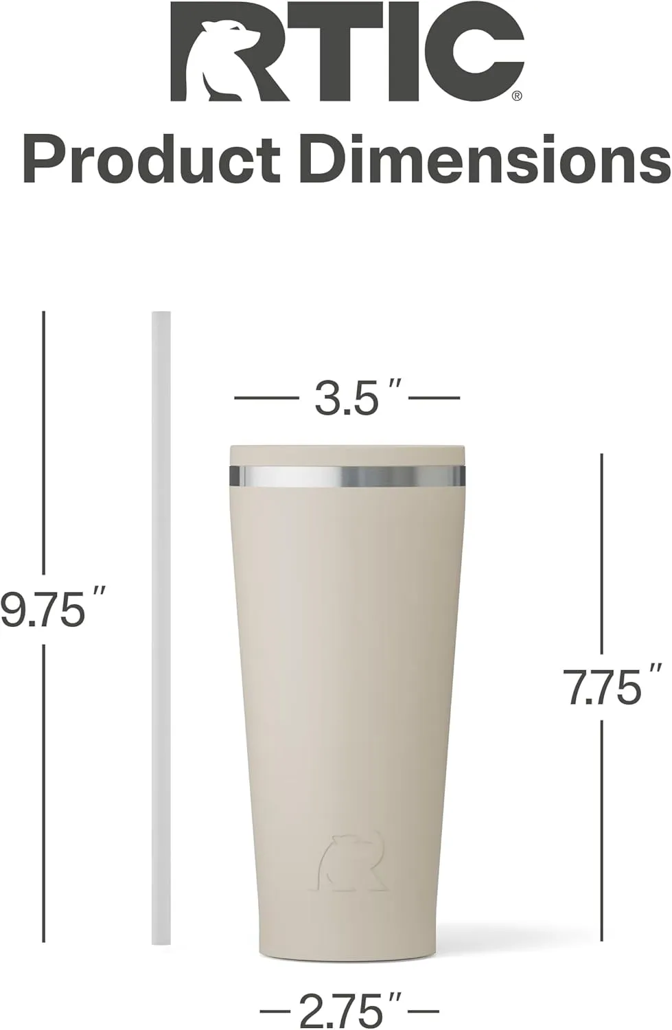 RTIC 20oz Everyday Tumbler Insulated Stainless Steel Portable Travel Coffee Cup with Straw, Spill-Resistant Lid, BPA-Free, Hot and Cold Drink, Ceramic Lining, Beach