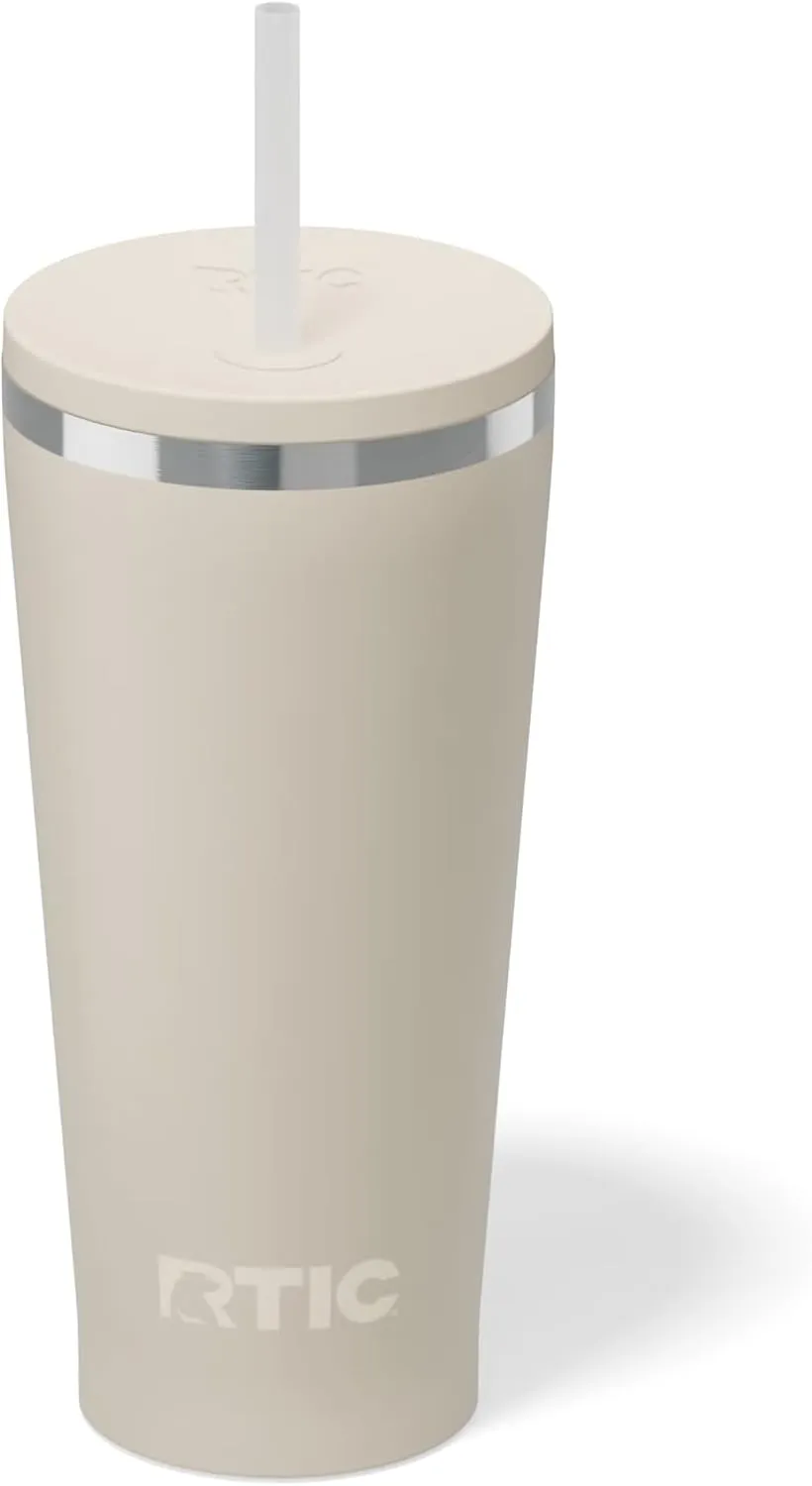 RTIC 20oz Everyday Tumbler Insulated Stainless Steel Portable Travel Coffee Cup with Straw, Spill-Resistant Lid, BPA-Free, Hot and Cold Drink, Ceramic Lining, Beach