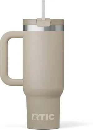 RTIC 30 oz Road Trip Tumbler Double-Walled Insulated Stainless Steel Portable Travel Coffee Mug Cup with Lid, Handle and Straw, Beach