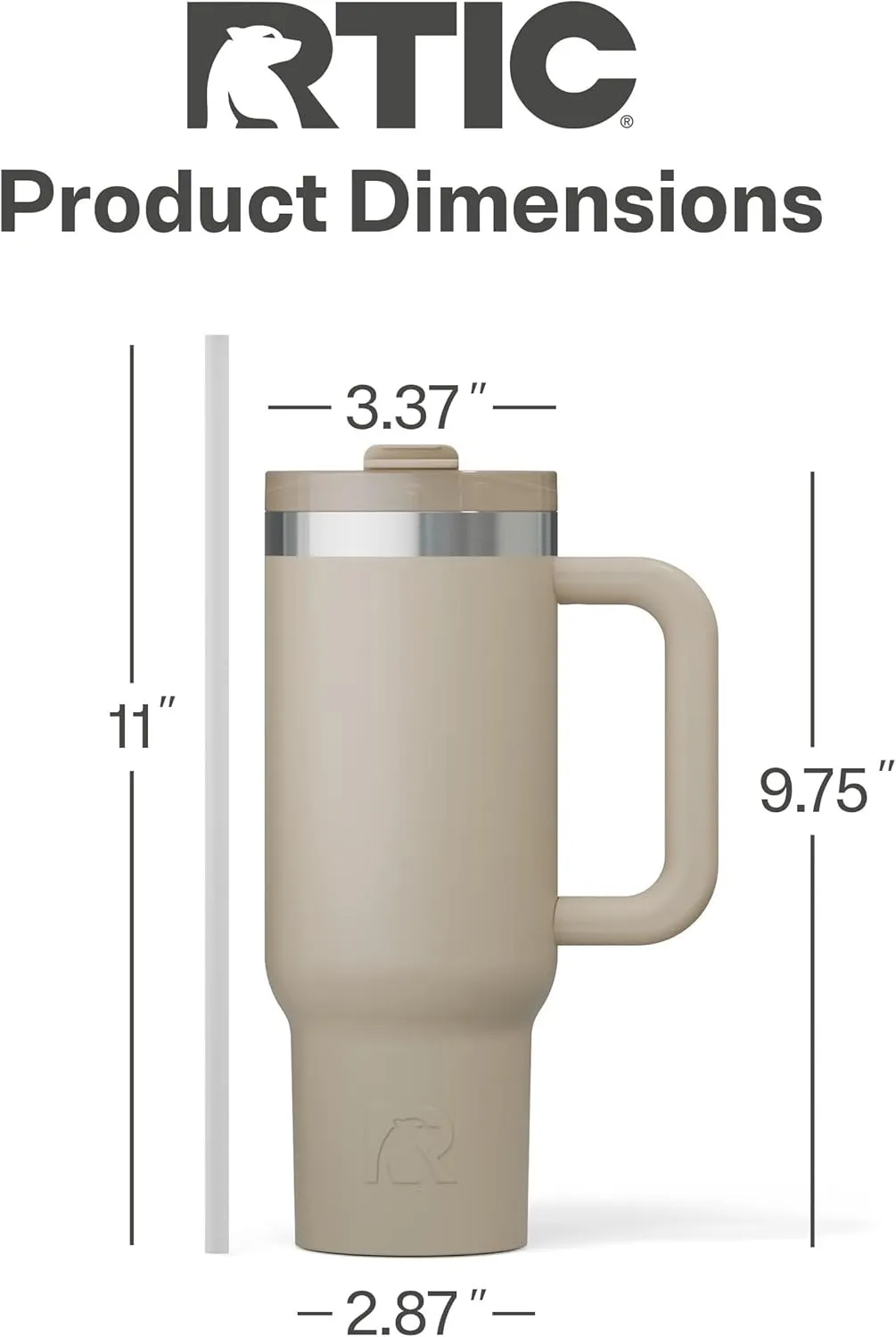 RTIC 30 oz Road Trip Tumbler Double-Walled Insulated Stainless Steel Portable Travel Coffee Mug Cup with Lid, Handle and Straw, Beach