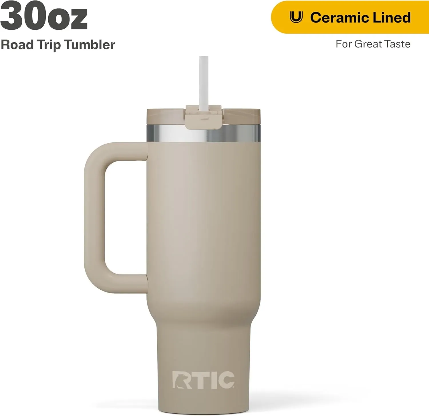 RTIC 30 oz Road Trip Tumbler Double-Walled Insulated Stainless Steel Portable Travel Coffee Mug Cup with Lid, Handle and Straw, Beach