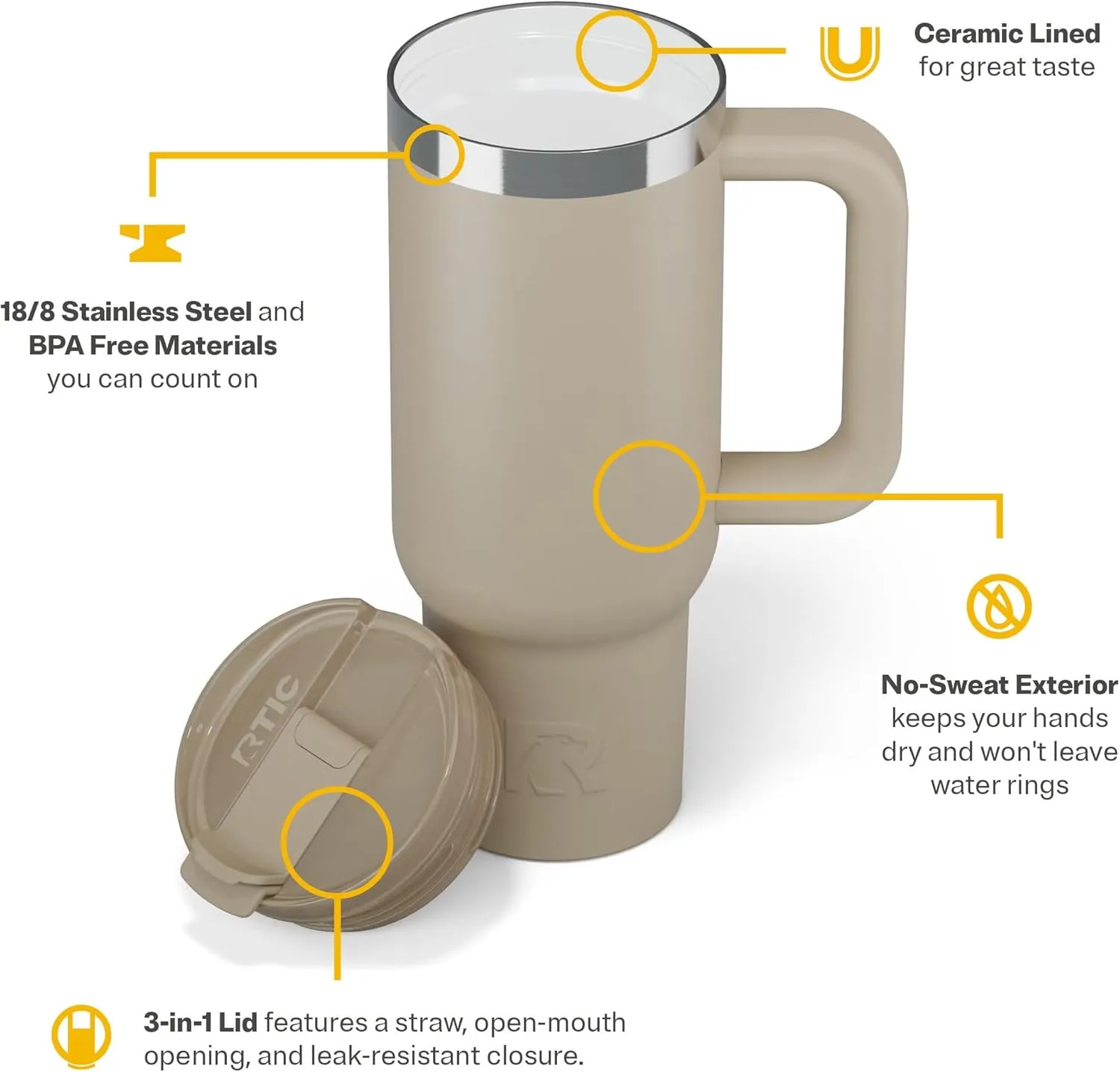 RTIC 30 oz Road Trip Tumbler Double-Walled Insulated Stainless Steel Portable Travel Coffee Mug Cup with Lid, Handle and Straw, Beach