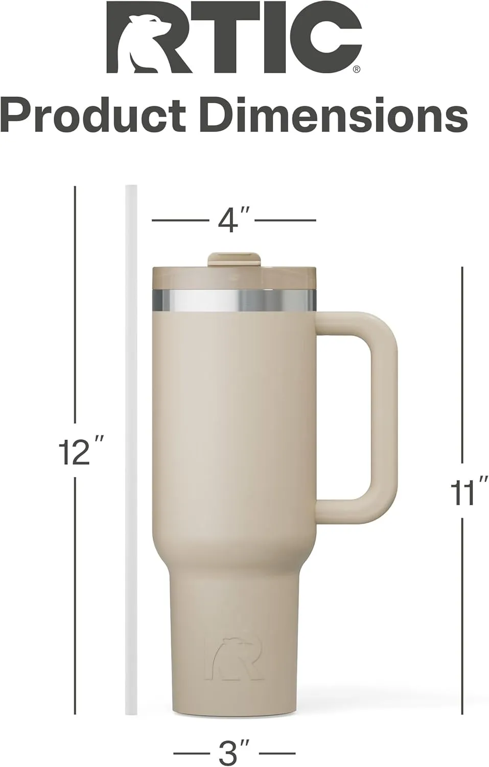 RTIC 40 oz Road Trip Tumbler Double-Walled Insulated Stainless Steel Portable Travel Coffee Mug Cup with Lid, Handle and Straw, Beach
