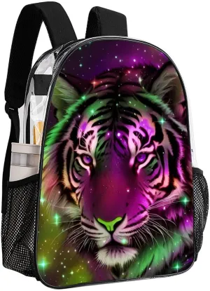 Rucksack Multipurpose Anti-Theft Big Capacity Shoulder Bag - Mystic Fantasy Galaxy Sky Fantasy Wild Animals Tiger Art Travel Hiking & Camping Rucksack Transparent Bag