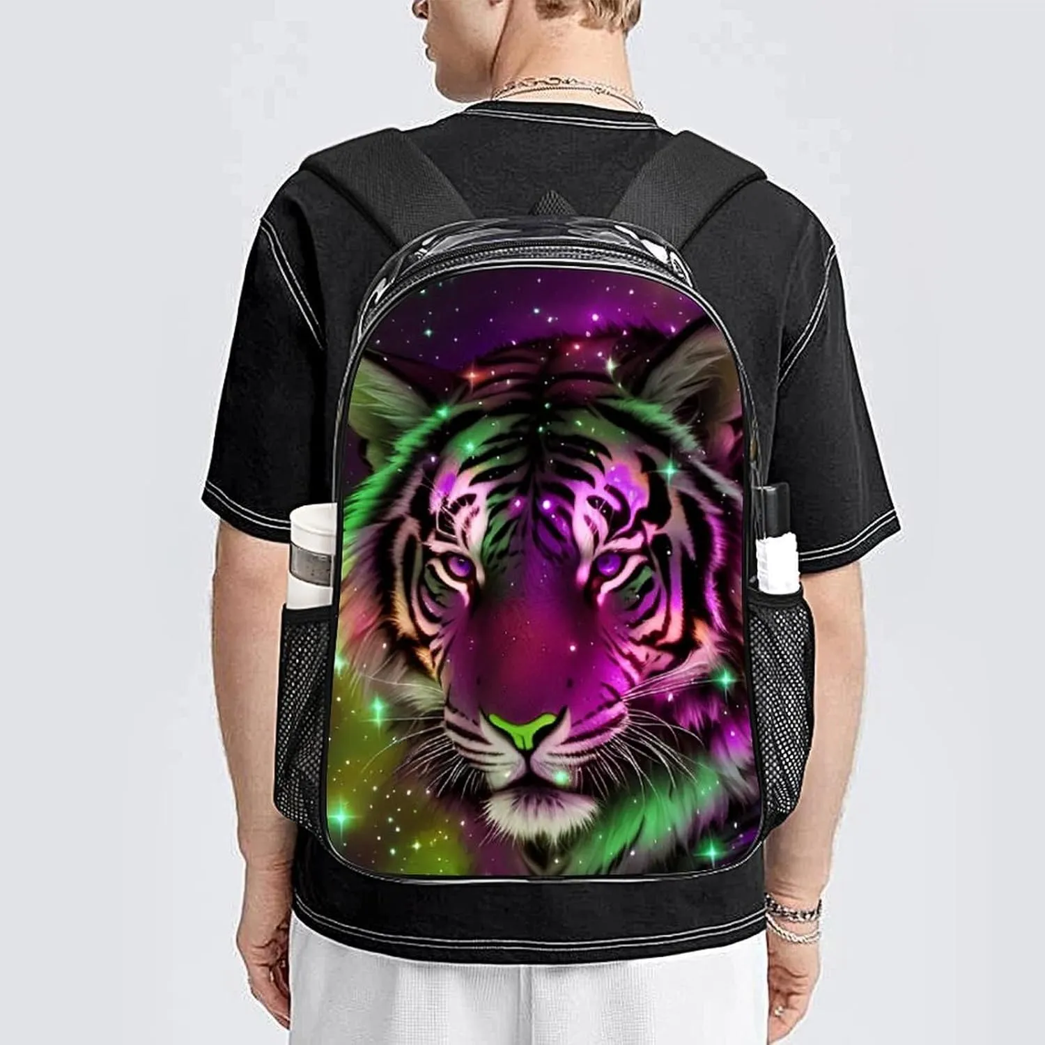 Rucksack Multipurpose Anti-Theft Big Capacity Shoulder Bag - Mystic Fantasy Galaxy Sky Fantasy Wild Animals Tiger Art Travel Hiking & Camping Rucksack Transparent Bag