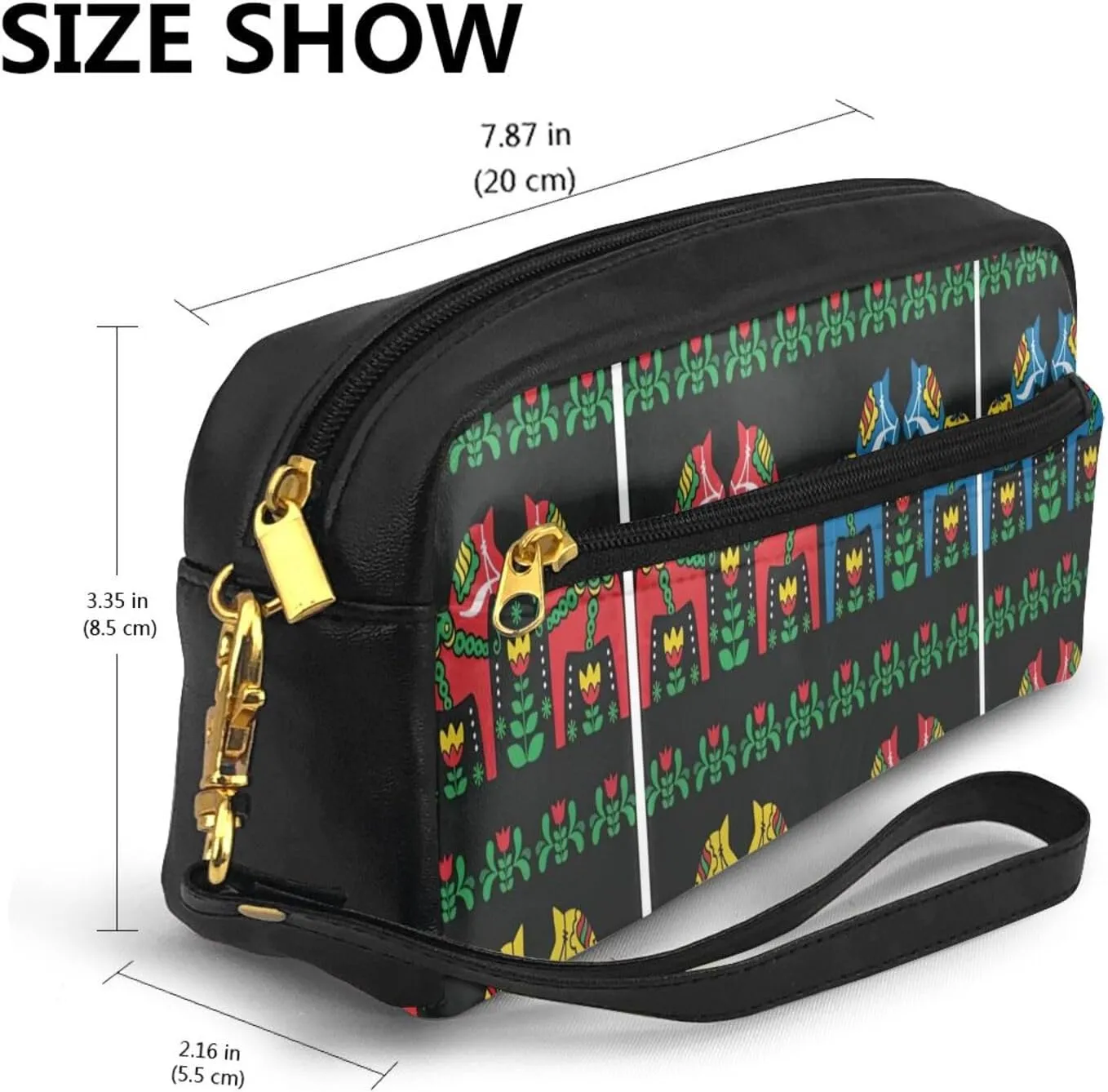 Runner Swedish Dala Horse Folk Print Portable Makeup Bag,Travel-Friendly Design,Versatile Mini Makeup Pouchtion