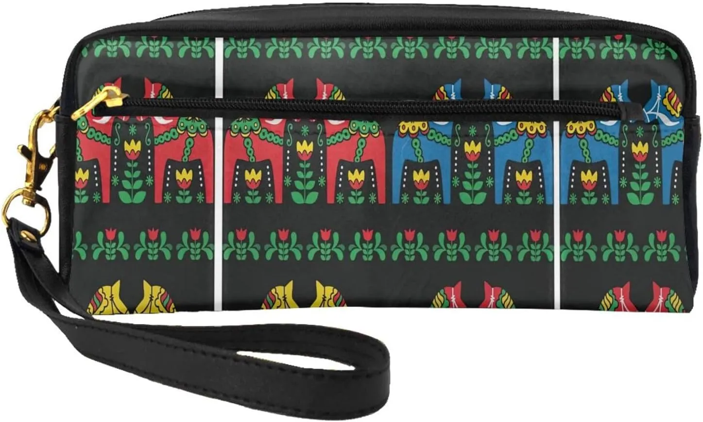 Runner Swedish Dala Horse Folk Print Portable Makeup Bag,Travel-Friendly Design,Versatile Mini Makeup Pouchtion