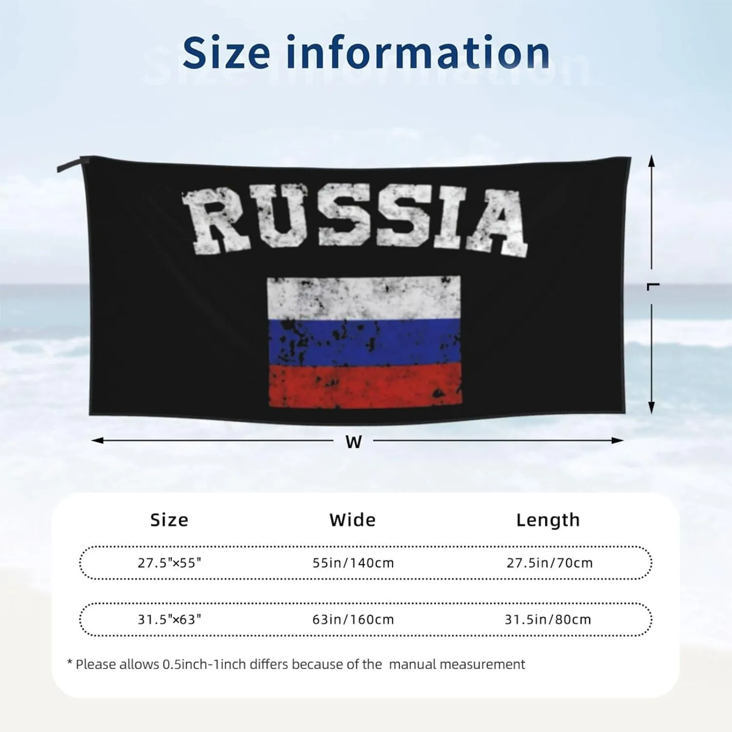 Russia Flag Russian Flags Beach Towel Quick Dry Sand Free Lightweight Large 27.5"x55" with Travel Bag - Vacation Essentials Bath Towel for Pool, Summer