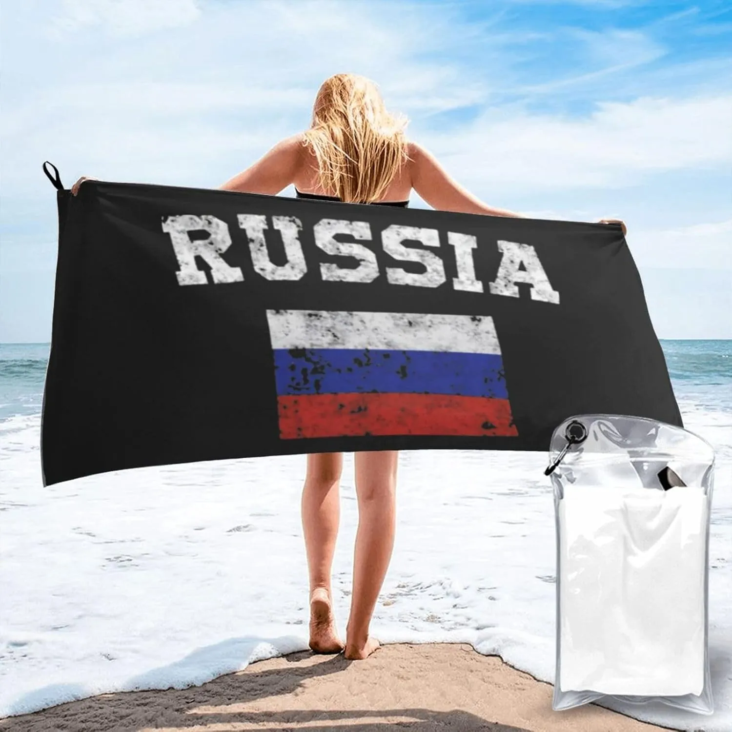 Russia Flag Russian Flags Beach Towel Quick Dry Sand Free Lightweight Large 27.5"x55" with Travel Bag - Vacation Essentials Bath Towel for Pool, Summer