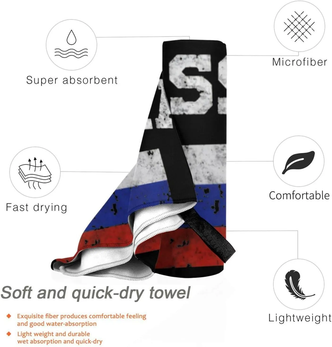 Russia Flag Russian Flags Beach Towel Quick Dry Sand Free Lightweight Large 27.5"x55" with Travel Bag - Vacation Essentials Bath Towel for Pool, Summer