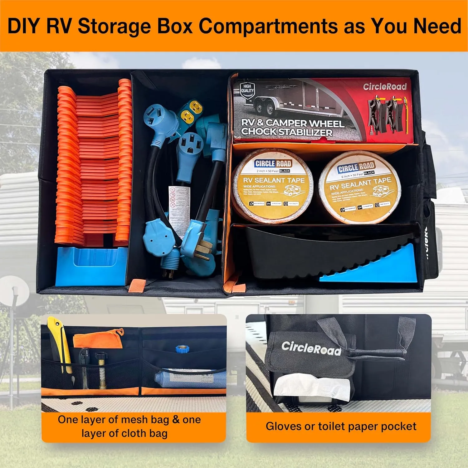 RV Storage and Organization, 81.4L Waterproof Collapsible Trunk Organizer for Suv DIY RV Storage Bag with Internal Compartments RV Storage Solutions for Camper Trailer Trunk