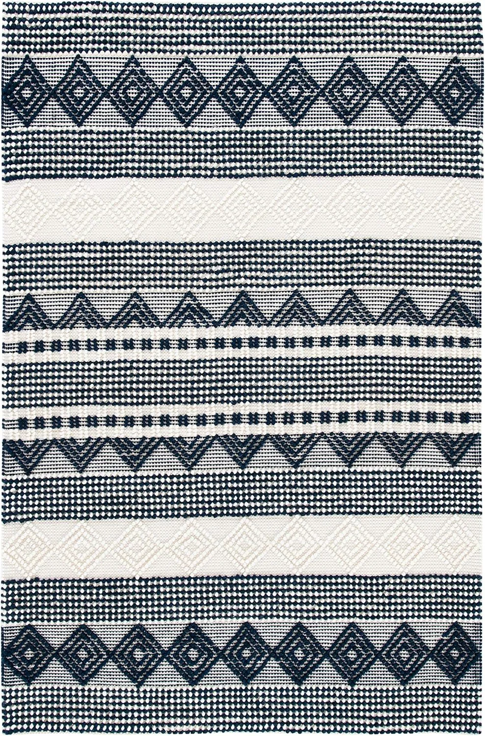 SAFAVIEH Natura Collection Accent Rug - 2' x 3', Navy & Ivory, Handmade Moroccan Boho Tribal Wool & Cotton, Ideal for High Traffic Areas in Entryway, Living Room, Bedroom (NAT102N)