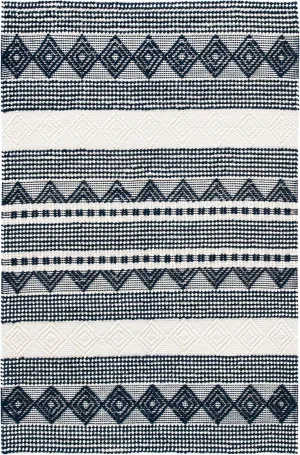 SAFAVIEH Natura Collection Accent Rug - 2' x 3', Navy & Ivory, Handmade Moroccan Boho Tribal Wool & Cotton, Ideal for High Traffic Areas in Entryway, Living Room, Bedroom (NAT102N)