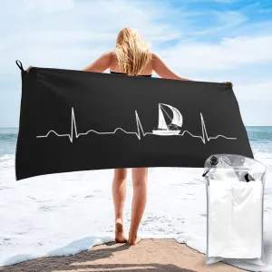 Sailing Heartbeat Boat, Funny Boating Sailor Beach Towel with Travel Bag 31.5"x63" Quick Dry Sand Free Lightweight Large Oversized Towels Light Vacation Essentials