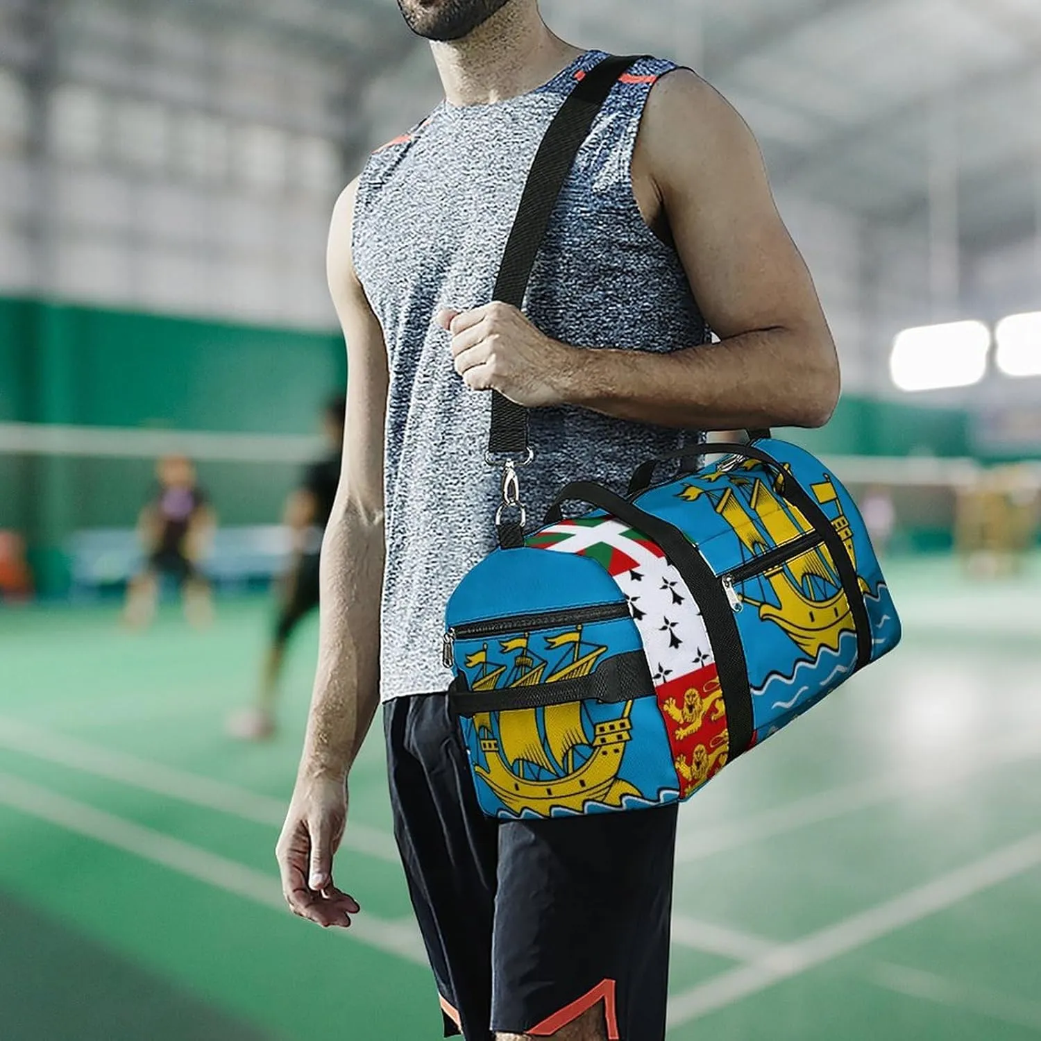 Saint Pierre Miquelon Flag Gym Bag for Men Women with Shoe Compartment Waterproof Sports Travel