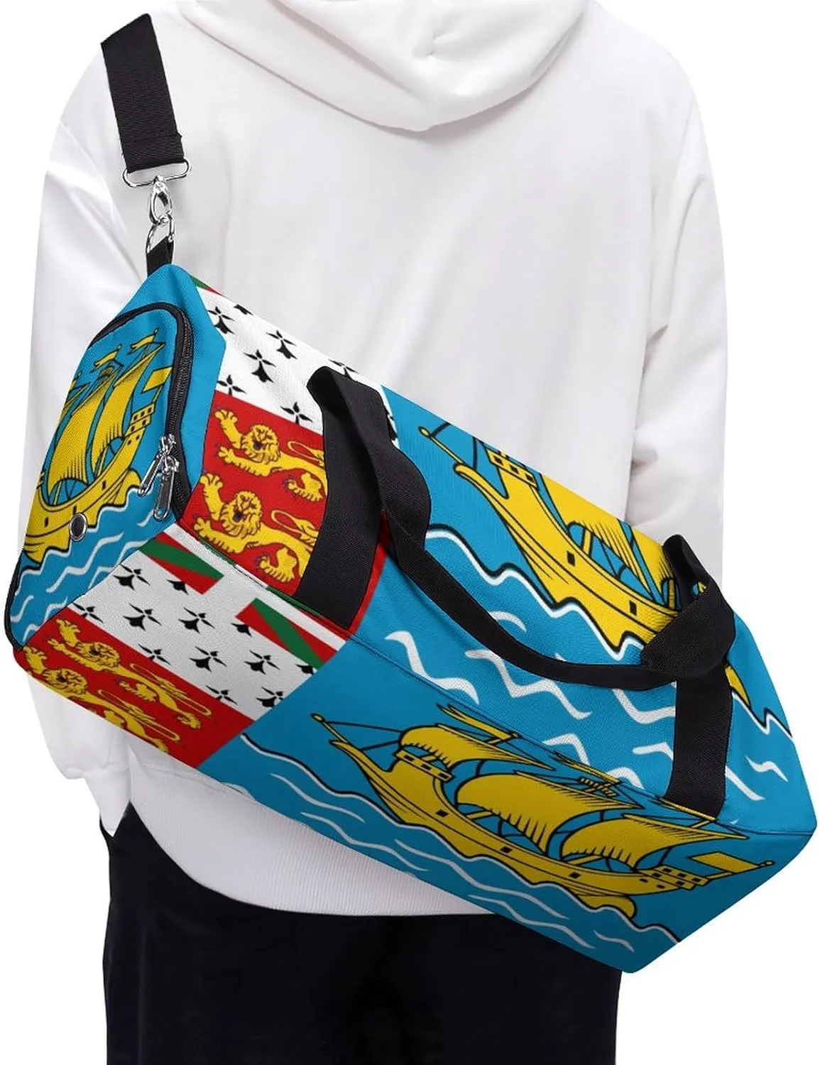 Saint Pierre Miquelon Flag Gym Bag for Men Women with Shoe Compartment Waterproof Sports Travel