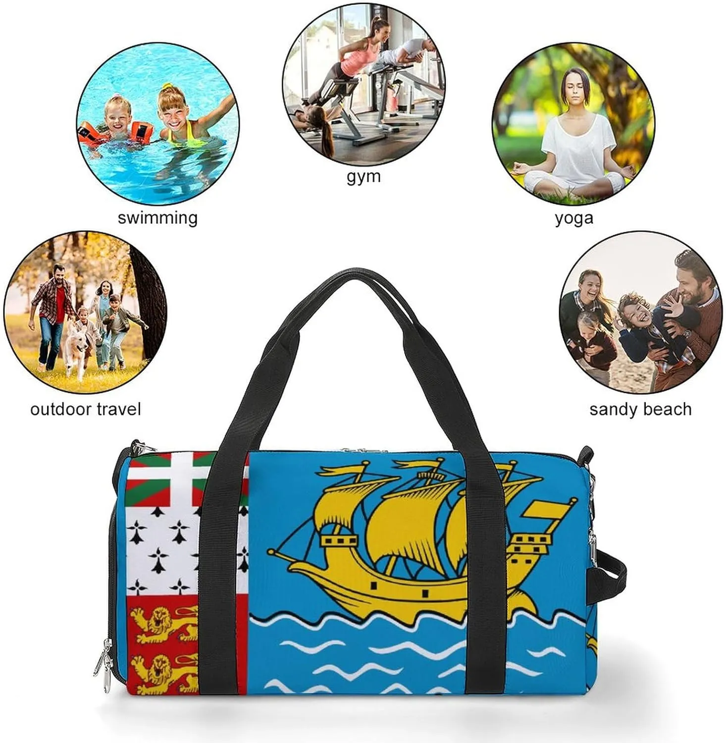 Saint Pierre Miquelon Flag Gym Bag for Men Women with Shoe Compartment Waterproof Sports Travel